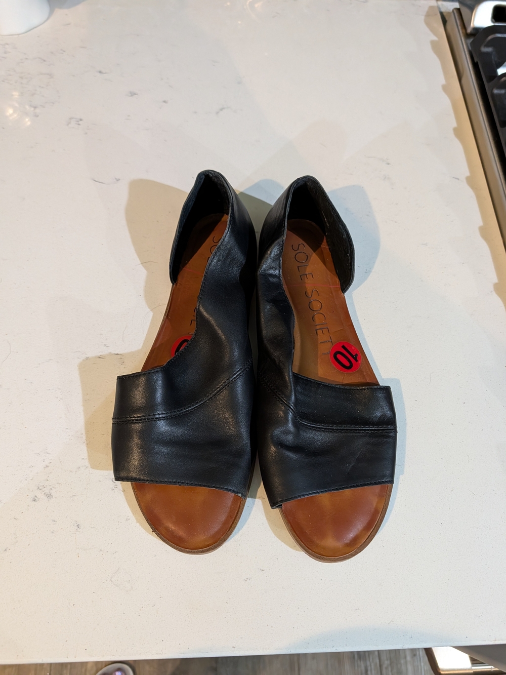 Sole Society Black Leather D'Orsay Open-Toe Sandals
